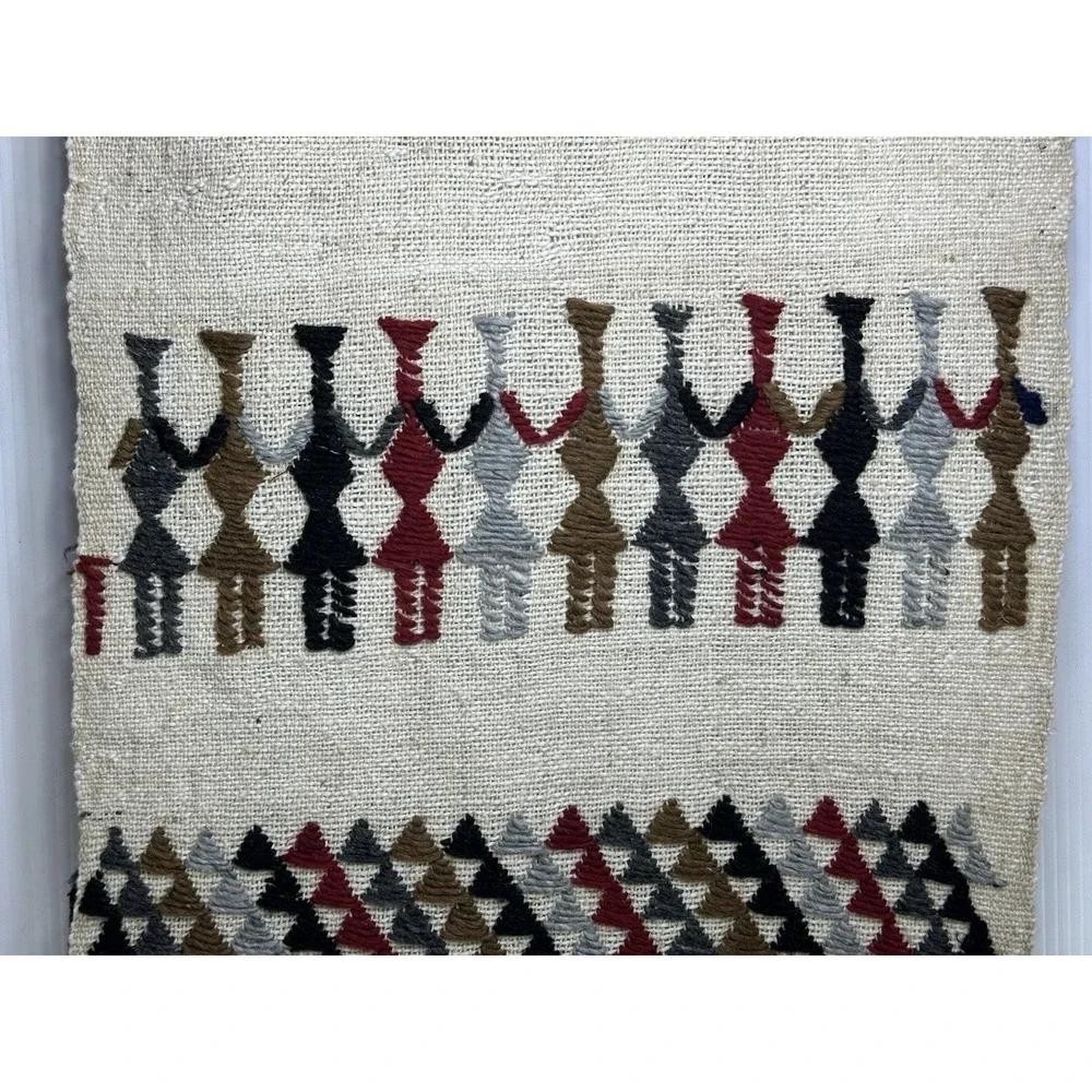 Vintage Mexican Hand Woven Wool‎ Tapestry Folk Art Geometric Anthropomorphic